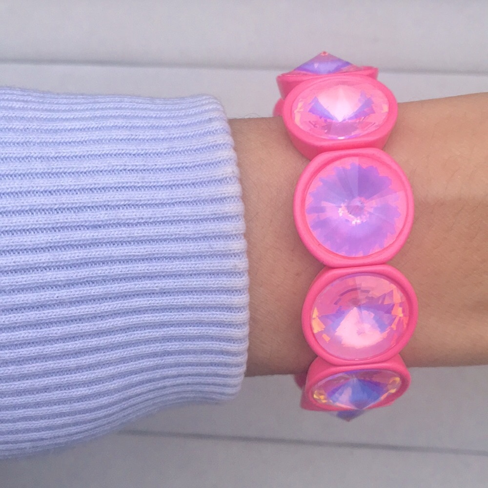 Hot Pink + Rose Pink Opal AB Rivoli Crystal Stretch Bracelet